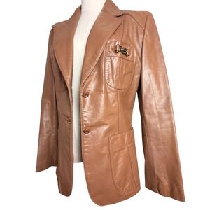 Vintage Etienne Aigner Genuine Leather Blazer Cognac Brown Size‎ 14